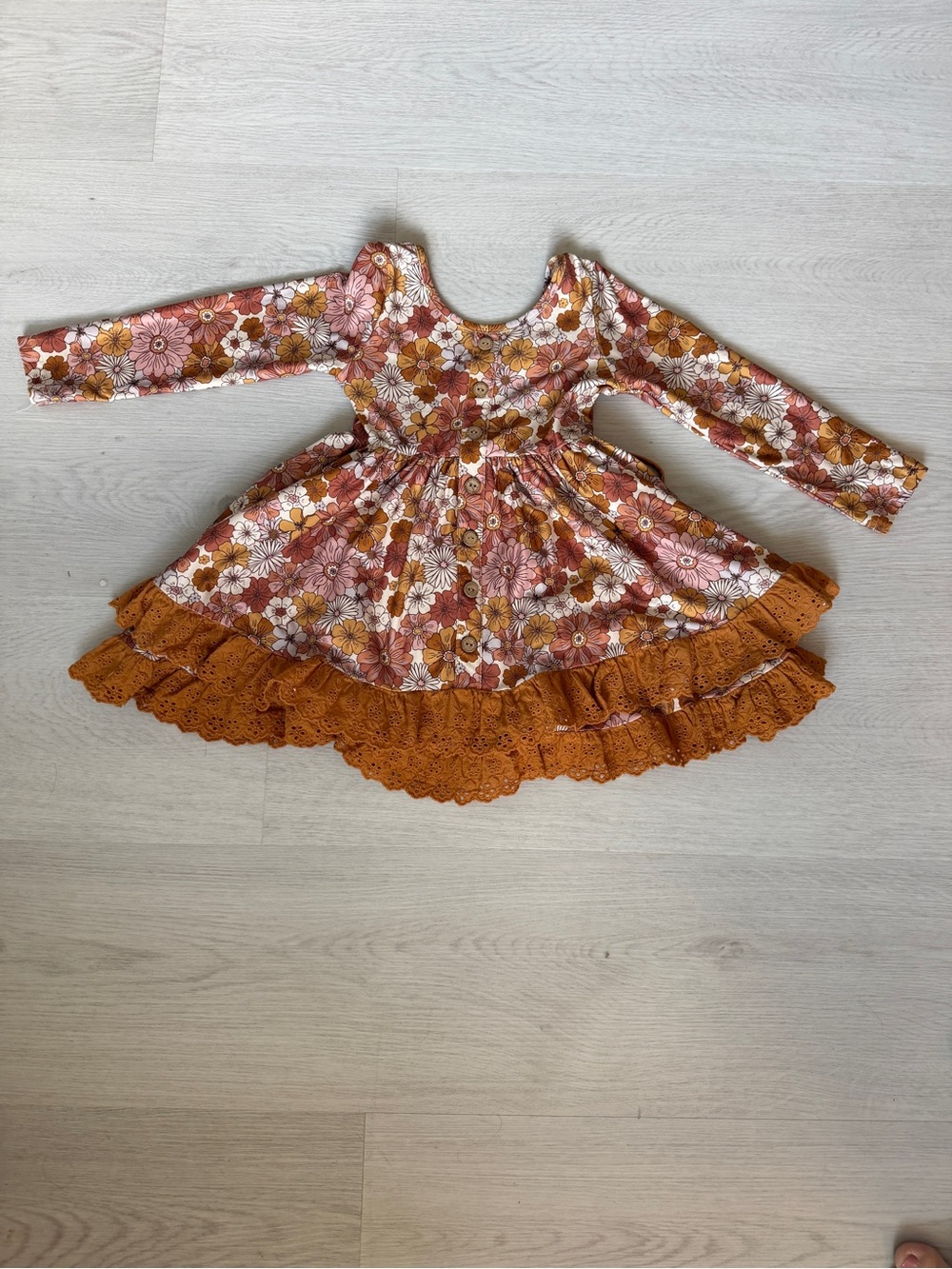 Cheeky Plum 5T Retro Floral Ruffle Twirl Dress Fall Boho